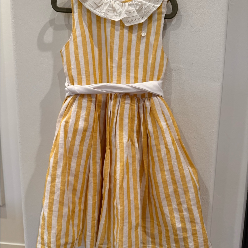 Piccola Speranza Yellow and White Striped Kids Dress